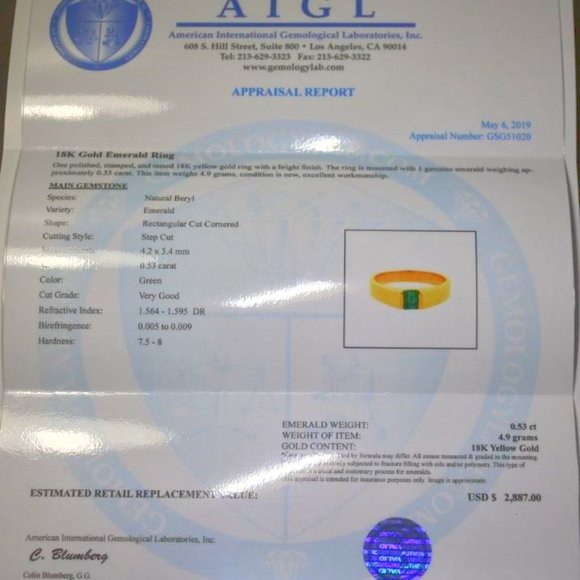 Columbian Emerald .53ct Solid 18K Yellow Gold Ring - Picture 4 of 9